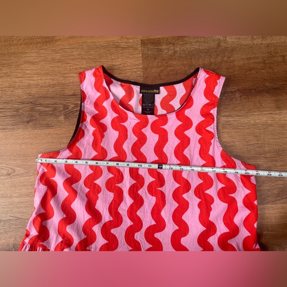 Nooworks Big Pocket dress size 2X red pink squiggle artsy cotton made in CA - Picture 7 of 10